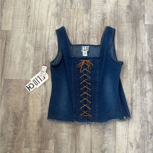 Clio Women's Blue Denim Lace-Up Top VINTAGE Y2K